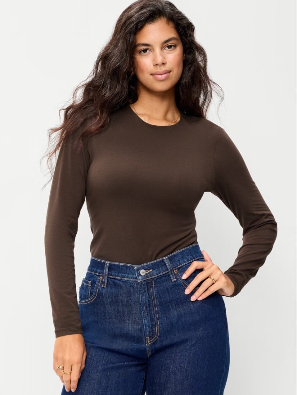 NEW Old Navy Hug Double-Layer Crew-Neck Long-Sleeve Top Brown XL